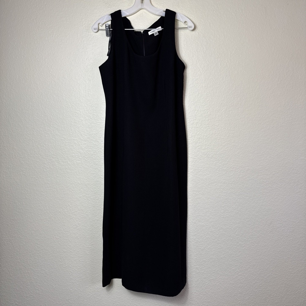 Vtg 90s Whimsigoth Black Maxi Dress Minimalist Corporate Grunge Slit Gown P14